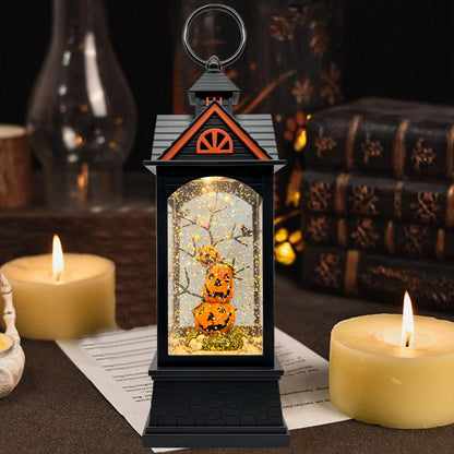 LSISOVO Halloween Snow Globe Lantern with 6 Hour Timer,Halloween Decorations Indoor for Home,Halloween Decor,USB or Battery Powered for Halloween Lanterns,Halloween Pumpkin Lantern