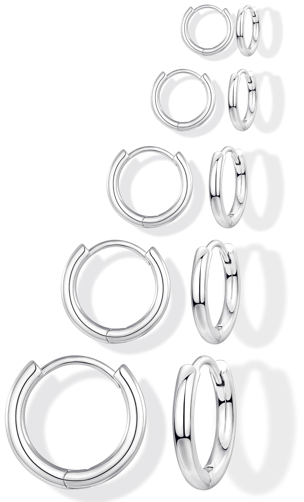 Gokeey 316L Surgical Stainless Steel Silver Huggie Hoop Earrings 6mm 8mm 10mm 11mm 12mm 14mm, Hypoallergenic Earrings Silver Hoops Cartilage Helix Lobes Hinged Sleeper Earrings For Men Women