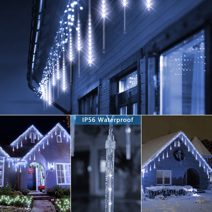 Blingstar Meteor Shower Lights - 10 Tube 16 Inch 360 LED Solar Powered Waterproof Falling Rain Lights in Cool White - Perfect for Outdoor Christmas & Halloween Decoration