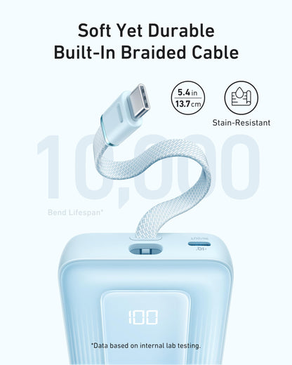 Anker Zolo Power Bank, 10,000mAh 30W High-Speed Portable Charger with Built-In USB-C Cable, Fast Charging Battery Pack for iPhone 17/17 Air/17 Pro/17 Pro Max/16/15 Series, Galaxy, iPad, and More