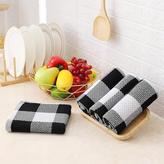 Homaxy 100% Cotton Waffle Weave Check Plaid Kitchen Towels, 13 x 28 Inches