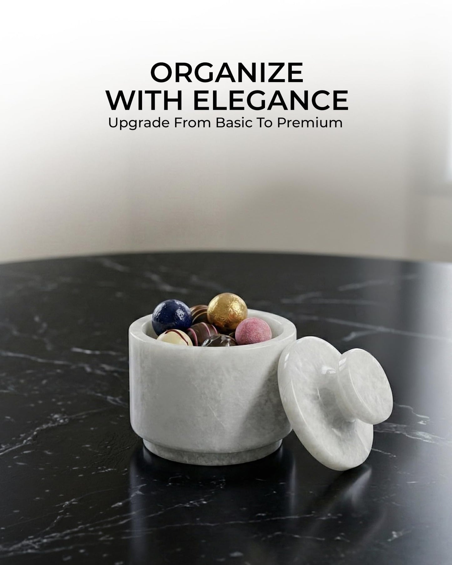 UrbanFocal Natural Marble Salt Cellar With Lid - Stone Salt Container And Stone Salt Holder, Spice Jars for Counter, Candy Jar & Spice Jar, White