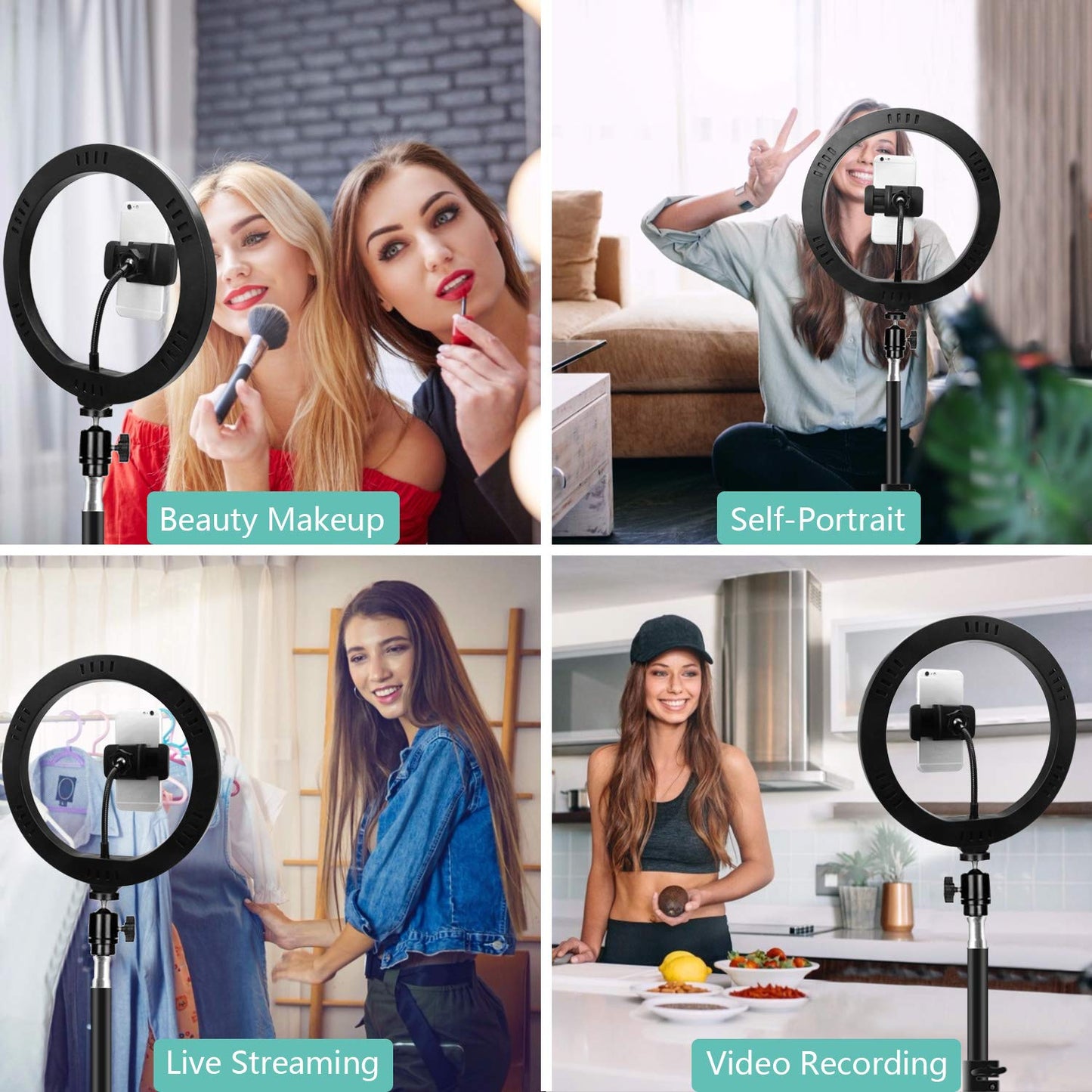 ITSHINY LED Ring Light with Tripod Stand & Phone Holder, 10" Selfie Light Ring for Makeup Live Stream Video Photography, USB Powered 3 Light Modes & 11 Brightness Levels