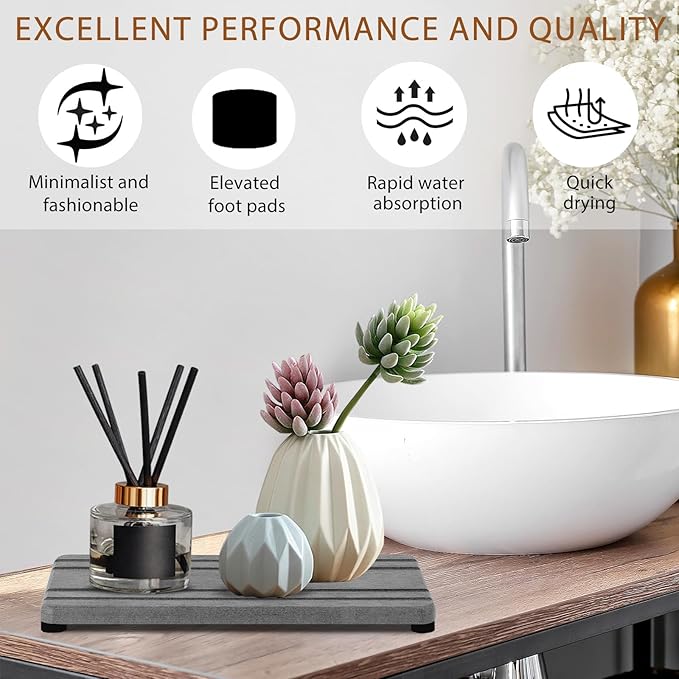 2PCS Water Absorbing Stone Tray, Quick Drying Diatomite Stone Sink Tray