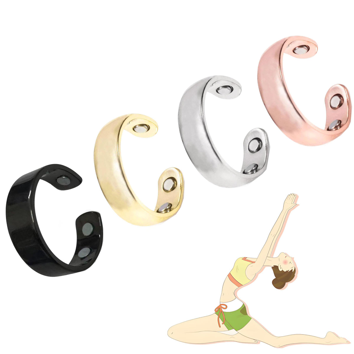 Refined Magnc Stainless Steel Auvulis Migraine Ring Magtherapy Lymphatic Drainage Rings Lymph Nodes Acupuncture Therapy Anti Snoring Rings Migraine Relief Health Jewelry for Men and Women(Gold&Silver&Rose Gold&Black)