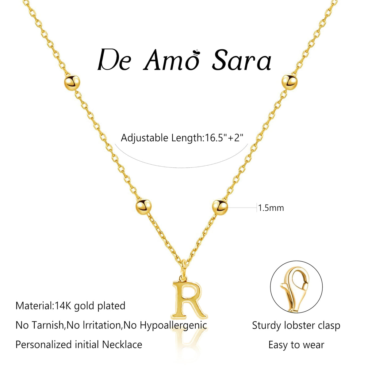 De Amo Sara Initial Necklaces for Women, Dainty A-Z Pendant Letter Charm Necklace Personalized Name Necklaces for Women Trendy Jewelry Gift