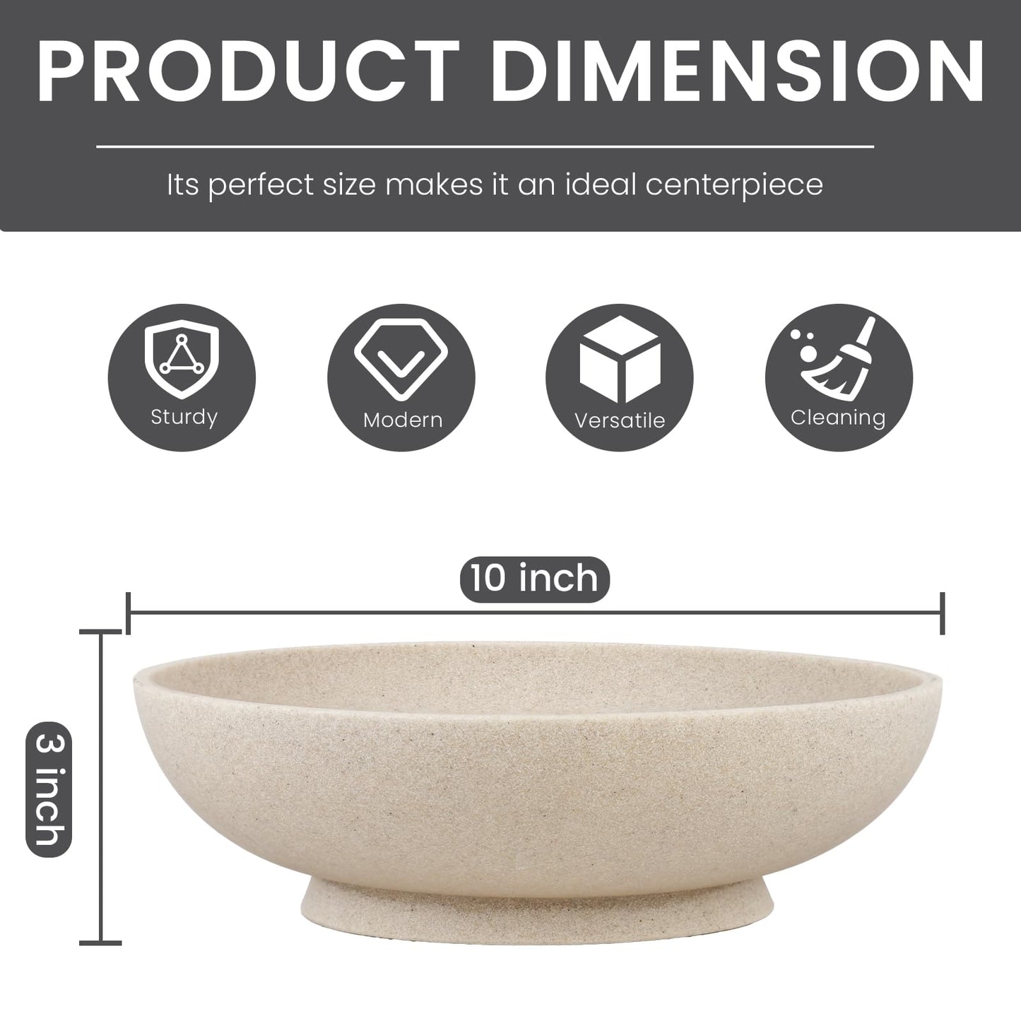 L'ARL GMVOI Large Decorative Bowl,Modern Fruit Bowl for Kitchen Counter,Handicraft Decorative Bowls for Home Decor,Stylish Key Bowl for Entry Table - Artificial Stone Beige