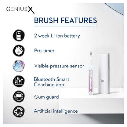 Oral-B Genius X with Artificial Intelligence Blush Pink Electric Toothbrush, 1 Toothbrush Head, 6 Modes, Gum Pressure Sensor, USB Charging Travel Case, UK 2 Pin Plug, Gift for Men/Women