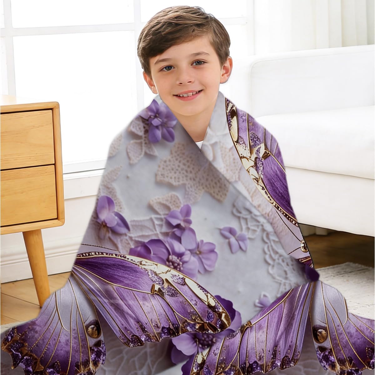 HUNXIAOJ Butterfly Blanket for Girls Women Kids Flannel Purple Butterfly Plush Throw Blanket Girls Bedroom Decor for Couch Bed Home Decor 49"x59"