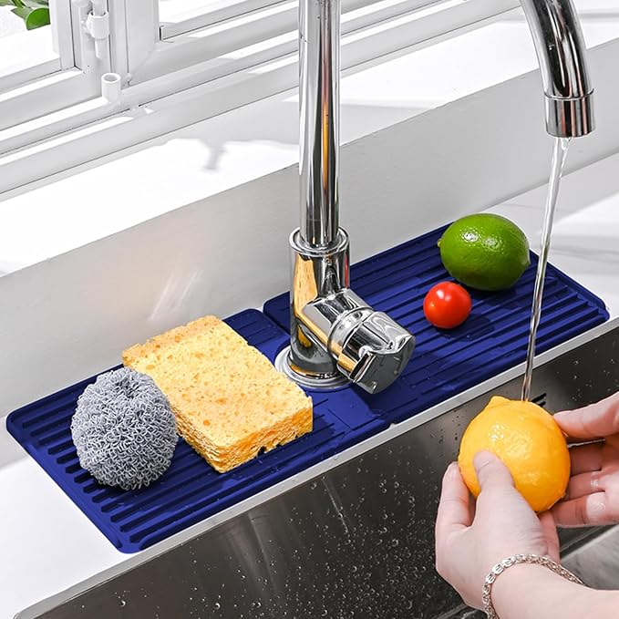 Faucet Mat for Kitchen Sink, Silicone Faucet Handle Drip Catcher Tray, Drying