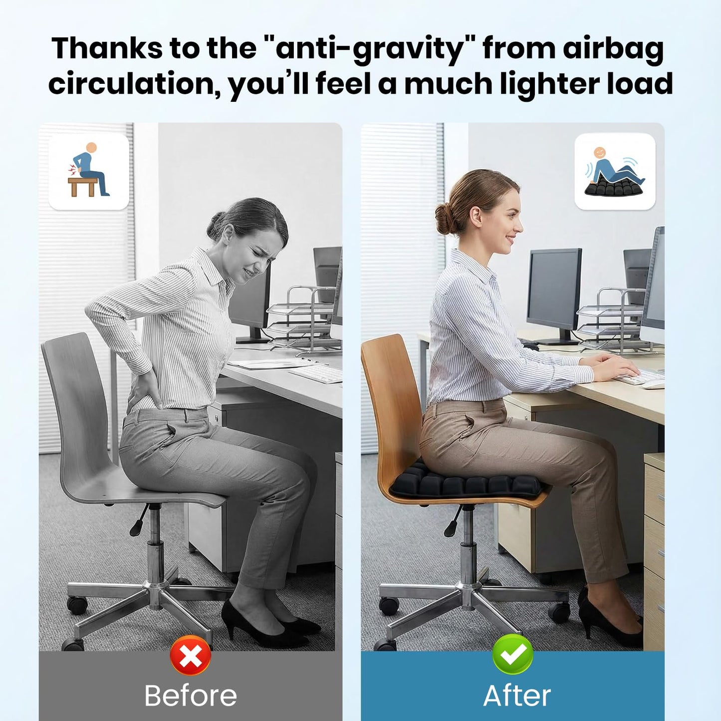 seektik Upgraded Inflatable Travel Seat Cushion for Airplane and Car, Portable Air Cushion for Long Flights, Office Chair and Wheelchair, Pressure Relief Seat Pad for Sitting Comfort