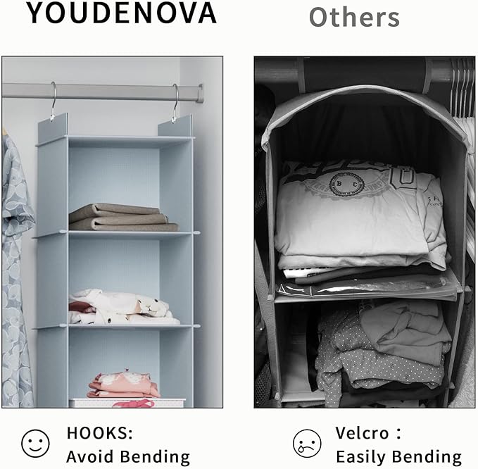 YOUDENOVA Hanging Closet Organizer, 4-Shelf Closet Hanging Shelves