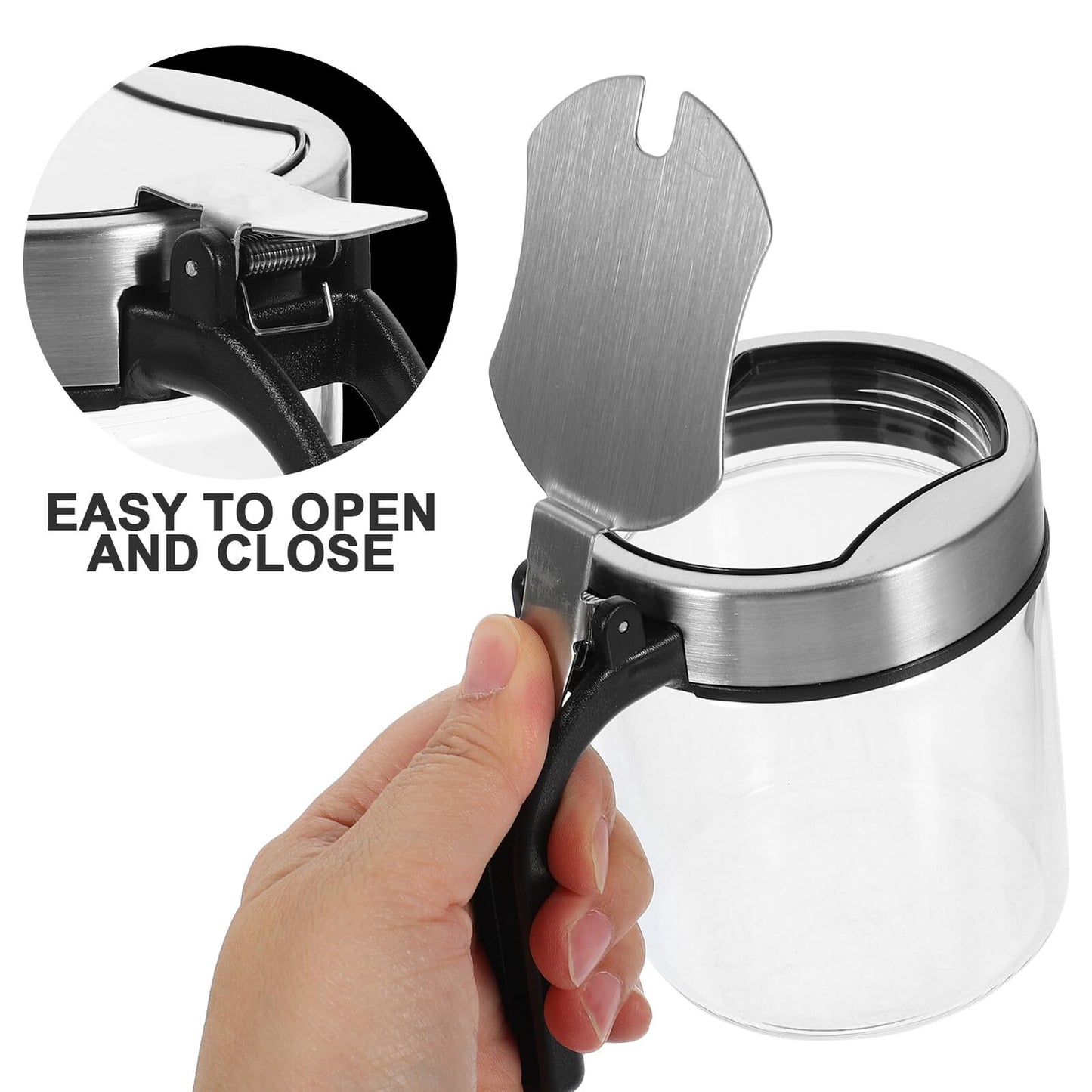 OSALADI Glass Seasoning Jar with Spoon and Stainless Steel Lid Transparent Kitchen Spice Container for Salt Sugar Pepper Storage Corrosion-resistant and Easy to Clean Condiment Bottle