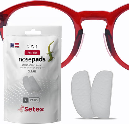 Setex Gecko Grip Glasses Nose Pads (5 Clear Pairs) - Anti-Slip Nose Pads for Glasses, USA Made, Micro-Structured Fibers, Ultra-Strong Grip and Ultra-Soft, Self Stick Adhesive, 1 x 7 x 16 mm
