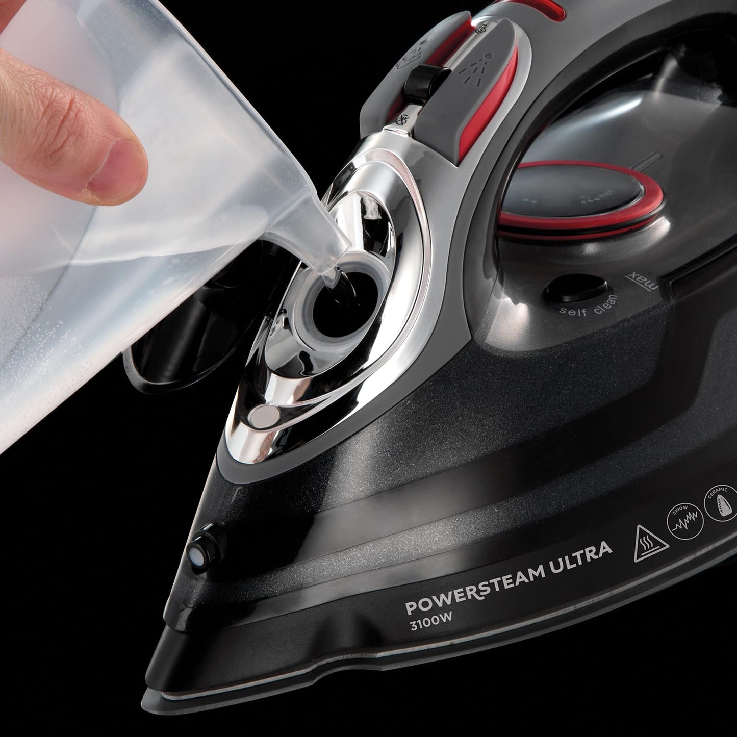 Russell Hobbs Steam Iron [3100W, 210 g/min extra steam boost, 70 g/min steam] Power Steam (350ml, ceramic soleplate, self-cleaning & spray water function, anti-limescale, drip stop) 20630