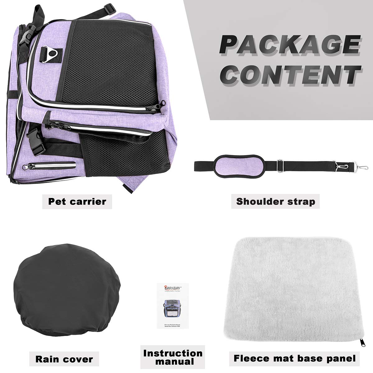 BARKBAY Dog Bike Basket Carrier, Expandable Foldable Soft-Sided Dog Carrier, 2 Open Doors, 5 Reflective Tapes, Pet Travel Bag, Safe and Easy for Small Medium Cats and Dogs (Purple)