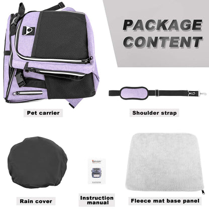 BARKBAY Dog Bike Basket Carrier, Expandable Foldable Soft-Sided Dog Carrier, 2 Open Doors, 5 Reflective Tapes, Pet Travel Bag, Safe and Easy for Small Medium Cats and Dogs (Purple)
