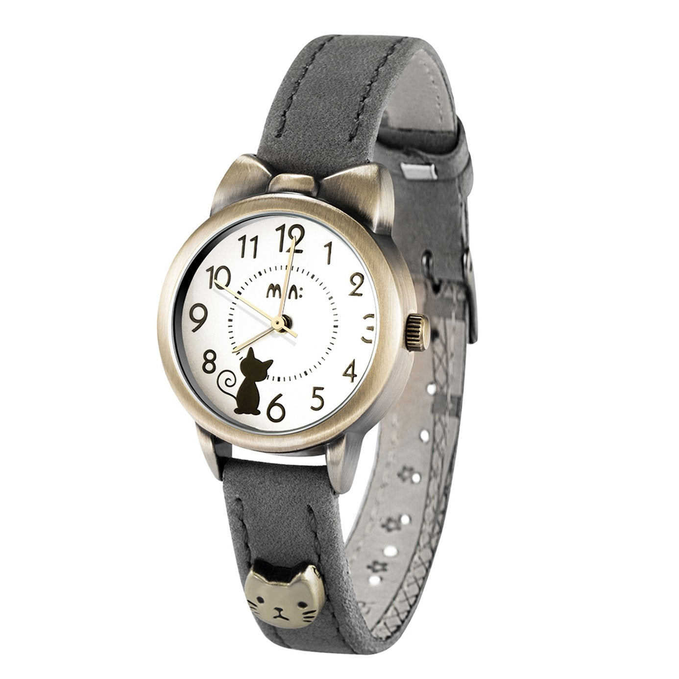 DREAMING Q&P Fq-234 Brown Leather Strap Bowknot Kitty Design Students Girls Woman Quartz Wrist Watches