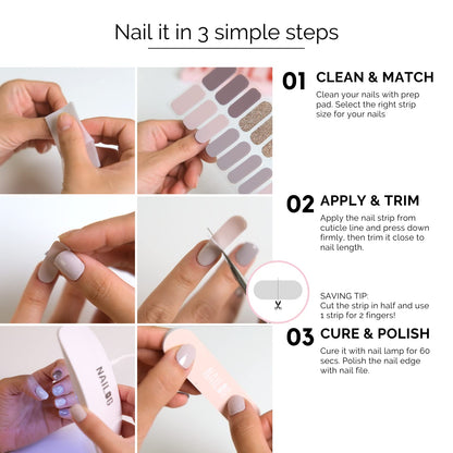 NAILOG Semi Cured Gel Nail Strips (20 Extra Long Polish Stickers/Wraps) | Glossy & Long Lasting Soft Gel Finishing (Little Monsters)
