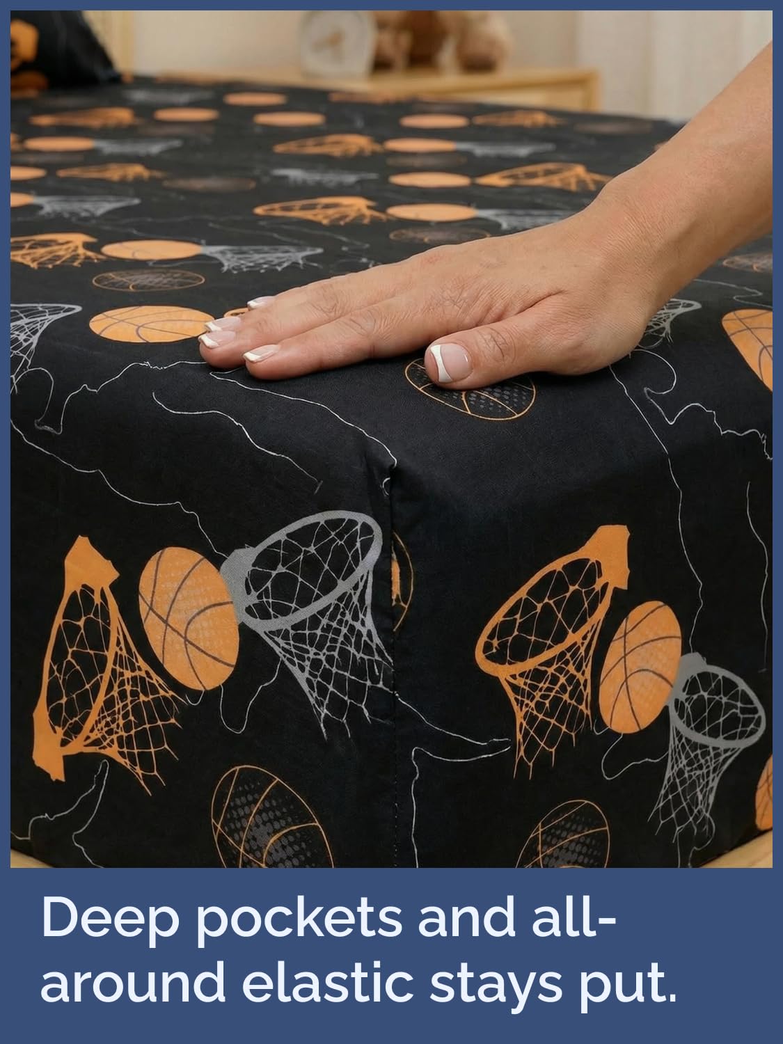 CGK Unlimited Kids Halloween Hoops Queen 4 Piece Sheet Set - Boys, Girls, Teens, Toddler - Easy Fit Deep Pockets - Soft, Cooling & Breathable Sheets - Cozy, Fade and Wrinkle Free - Machine Washable