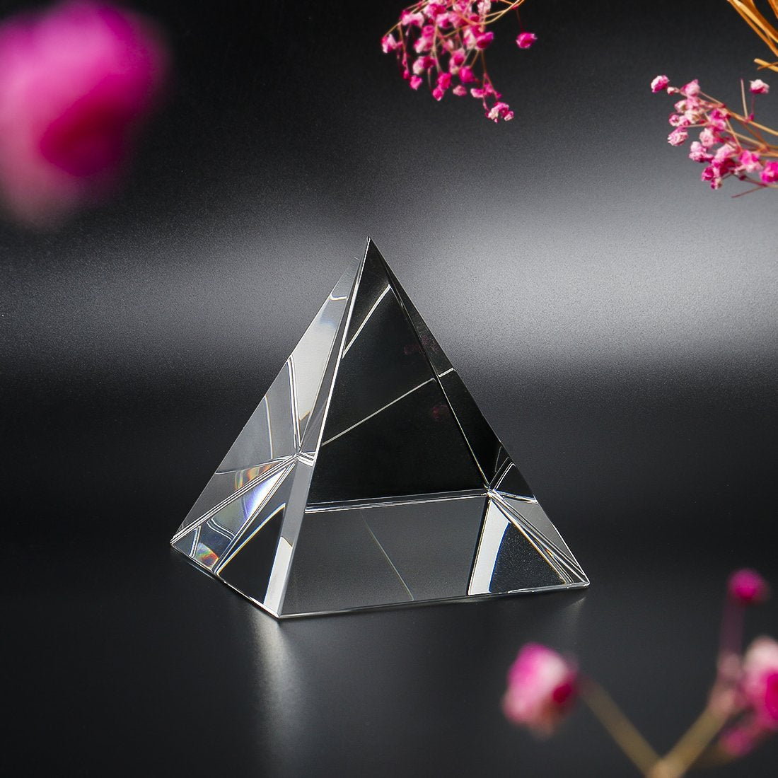 H&D HYALINE & DORA 4.3" H Large Clear Crystal Pyramid Paperweight with Gift Box for Prosperity