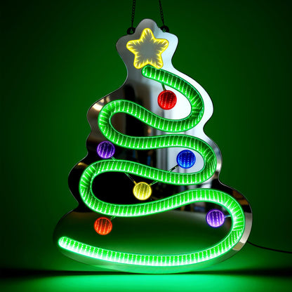 FITNATE 3D Infinity Mirror Light Christmas Tree LED Sign, 19.7x15.4 Inch Wall Decor with 10 Brightness Modes, Holiday Light Up Decoration for Home, Christmas Party