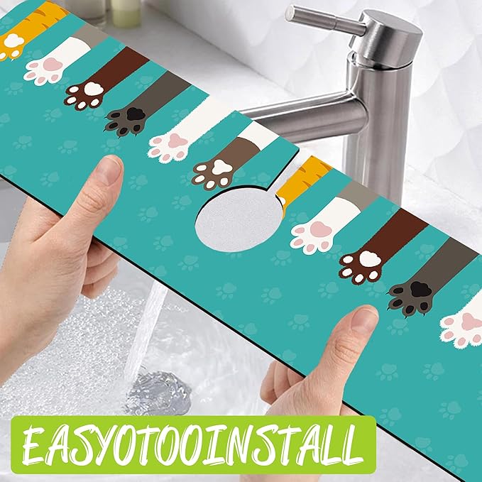 Sink Splash Guard Faucet Mat Cat Paws and Footprints Absorbent Fast Drying Mat