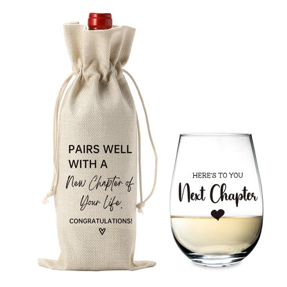 New Chapter Wine Bag Glass Set Farewell Gifts for coworkers Going Away Gift for Friends New Beginning New Business Owner Gifts New Job Gifts for Coworker Boss Graduation Gifts 2025