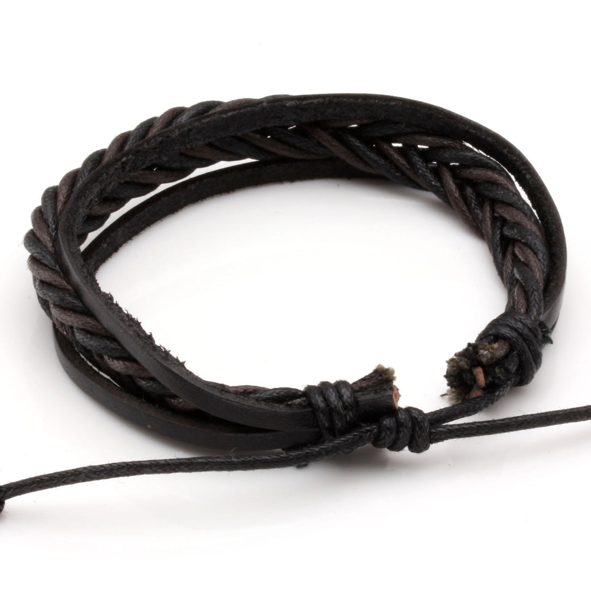 Eigso 6 Pcs Braided Leather Bracelets for Men and Women Punk Biker Cuff Bracelet Adjustable with Wood Beads