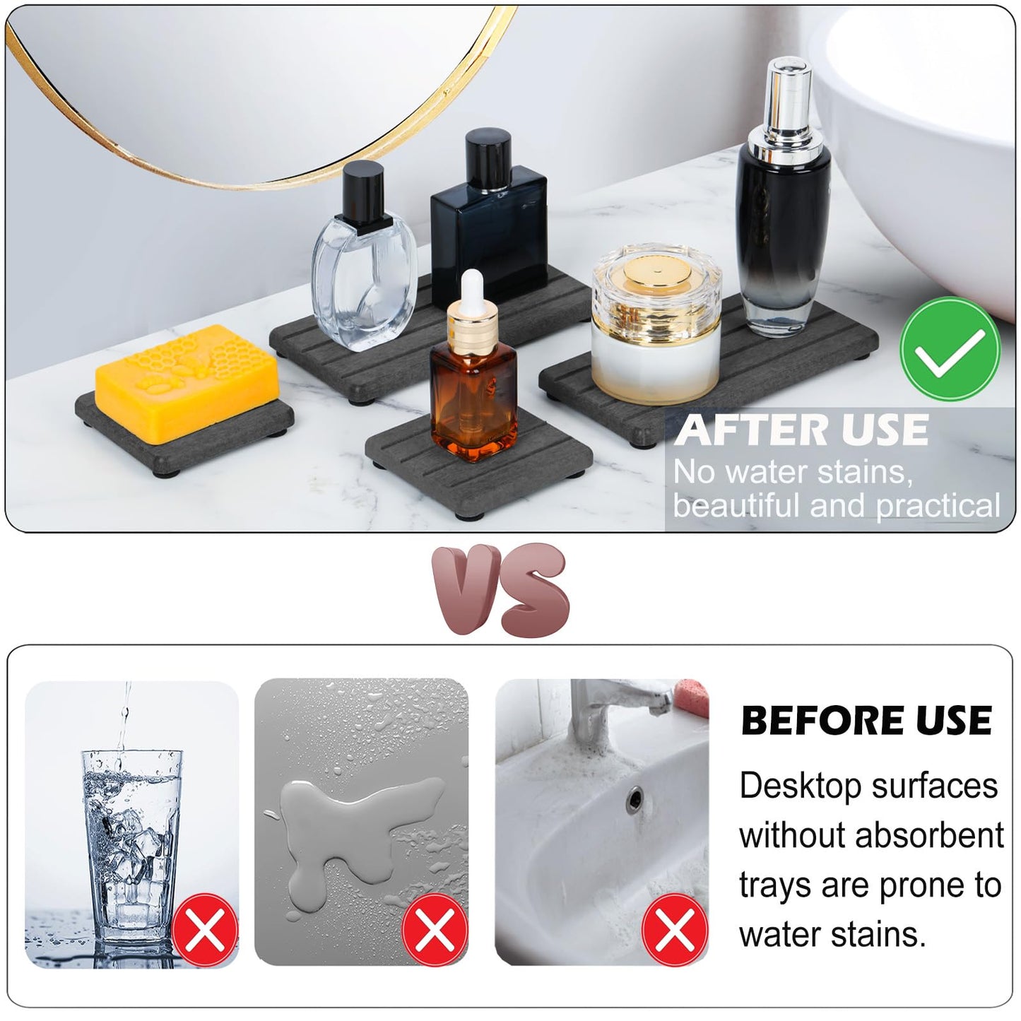 4PCS Fast Drying Diatomite Stone Soap Tray for Bathroom and Kitchen, Vanity Tray, Water Absorbing Coaster