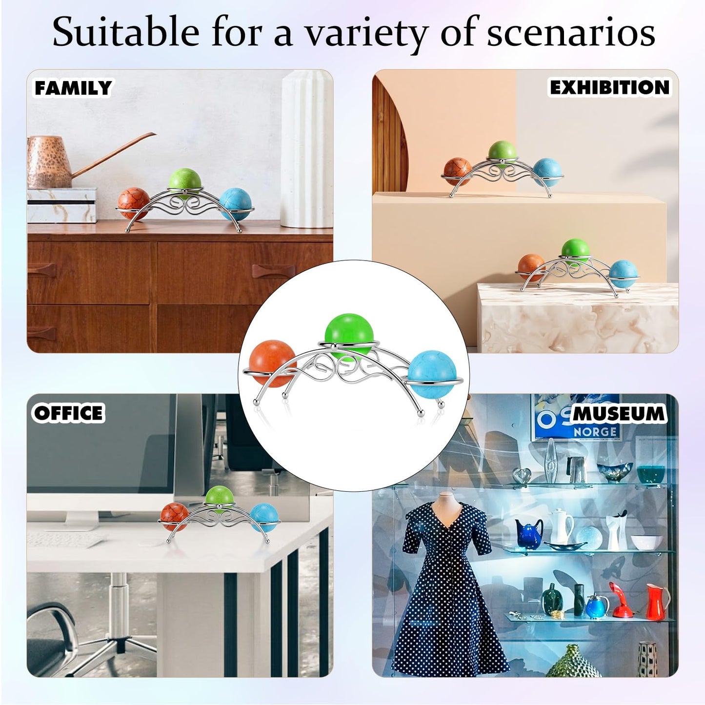 Frienda 1 Pcs Sphere Holder Crystal Stands for Display Eggs Display Stand Ball Holders Metal Sturdy Iron Multi-sphere Crystal Ball Sphere Globe Office Home Decor Ornament (7 Inch,Silver)