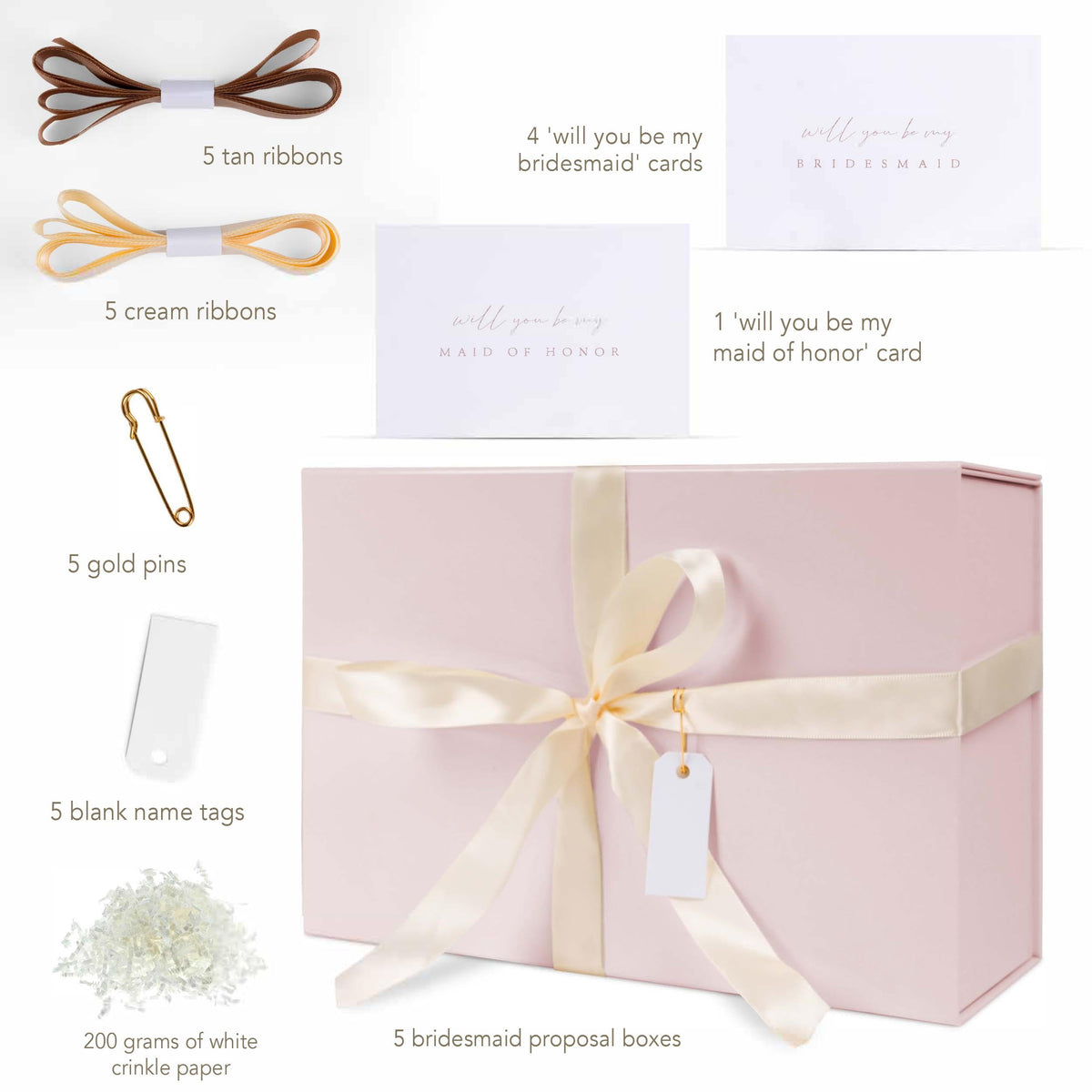 iPassion Gift Box Set - Bridesmaids Gifts for Wedding (5 Pack - Blush Pink), All Occasions, Bridesmaid Proposal, Magnetic Boxes With Lids, Big Set For Bridal, 13.5 x 9 x 4.5 inches, Pink GiftBox