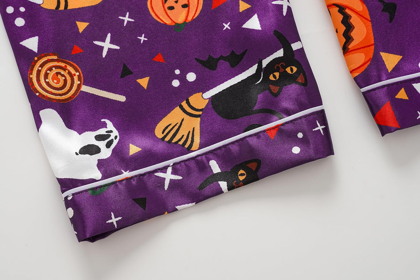 Vopmocld Satin Pajama Sets Unisex Boys and Girls Silk Button Down Short Sleeve & Shorts & Pants Sleepwear 3PCS Loungewear PJS, Halloween, 8