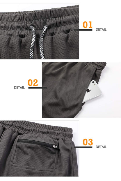 Superora Mens Running Gym 2 in 1 Sports Shorts Breathable Outdoor Workout Training Shorts with Pockets Grey