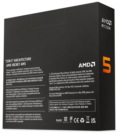 AMD Ryzensets 5 9600X Processor (radeon graphics included, 6 Cores/12 Threads, 65W TDP, Socket AM5, Cache 38MB, up to 5.4 GHz max boost Frequency, no cooler)