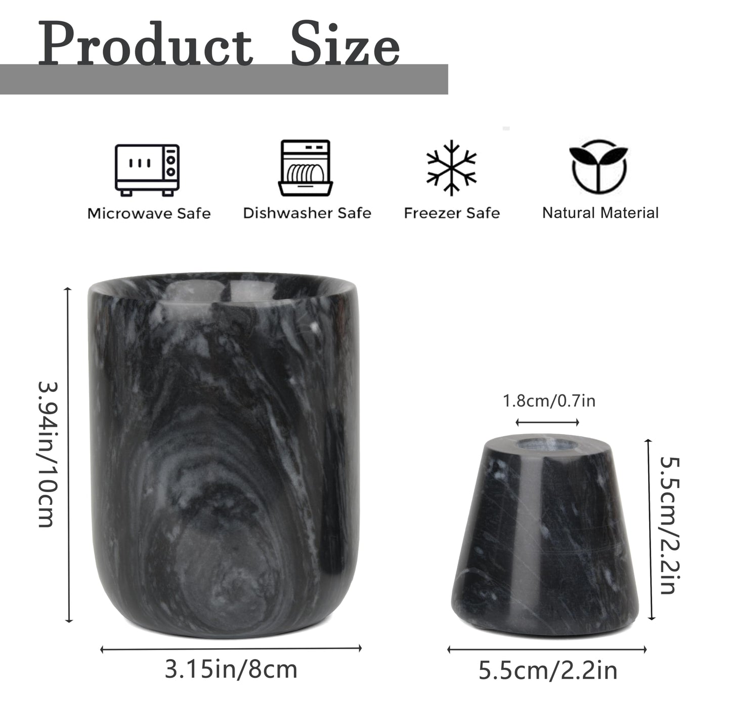 Natural Marble Toothbrush Holder and Toothbrush Cup Set,Handmade Toothbrush Holder for Bathroom Countertop Toothbrush and Toothpaste Holder Set,Better Choice for Housewarming Gift（Black Grey）