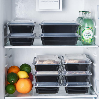 Jaluxing 32 oz 50Pack Plastic Meal Prep Food Storage Containers with Lids Reusable 1 Compartment To Go Lunch Box Black Extra Large &Thick Microwave Freezer Safe BPA Free Stackable (Formerly FULING)