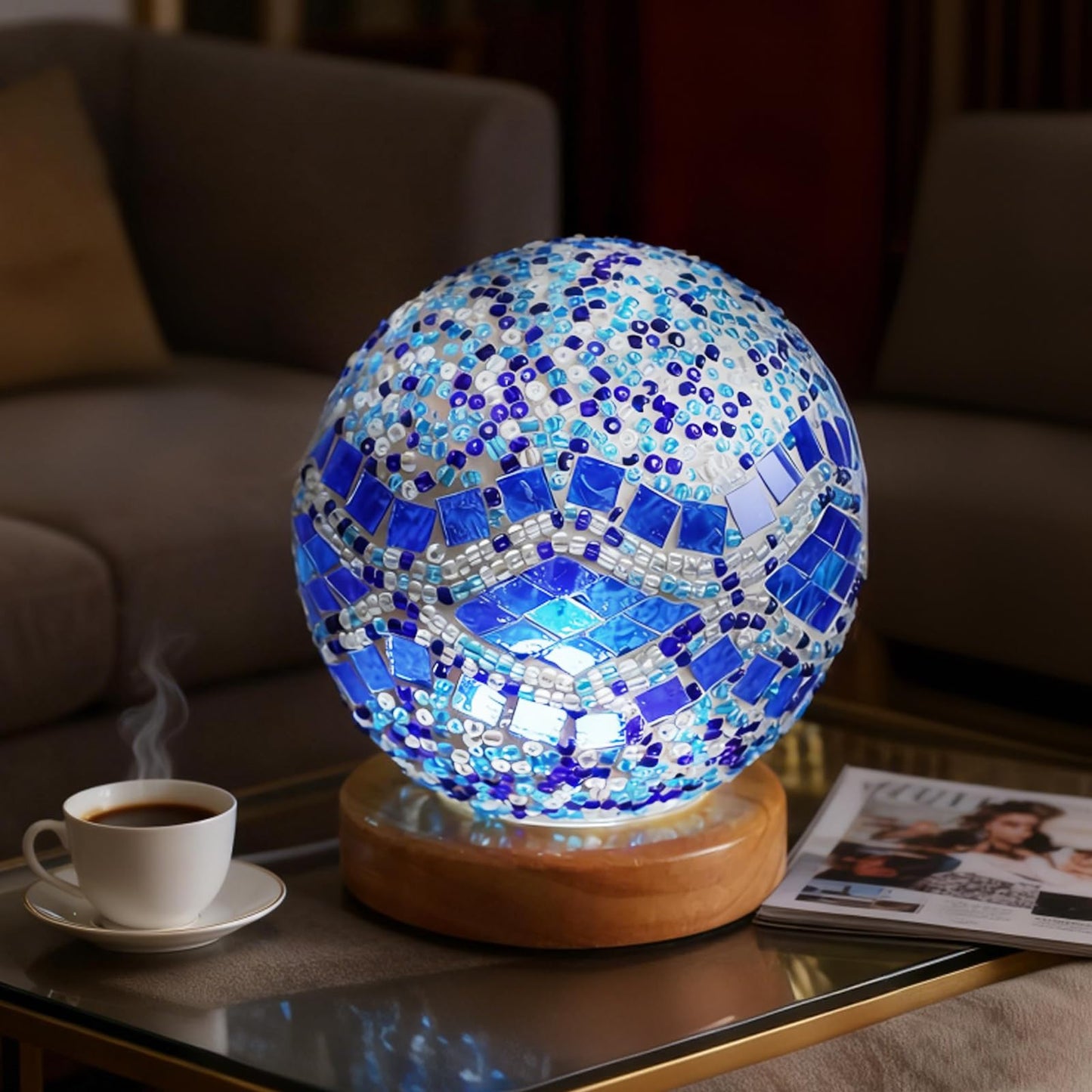 wpdash Mosaic Table Lamp Stained Glass Light USB Power Dimmable Geometric Pattern Ambient Lamp for Restaurant Atmosphere Lighting Hotel and Club Decoration(Baroque B - Blue, Baroque)