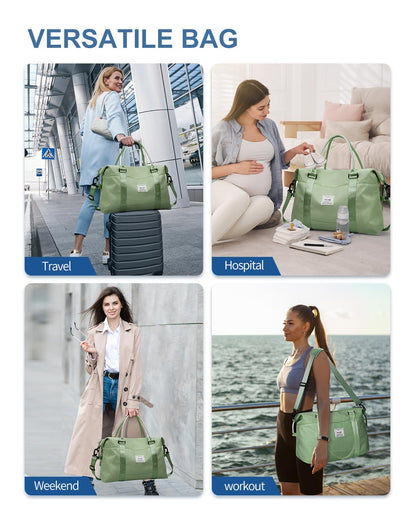 BAGAIL Travel Duffel Bag, Weekender Bags, Overnight Gym Carry On Tote Bag with Wet Pocket, Hospital Mom Bag for Labor and Delivery - Olive Green