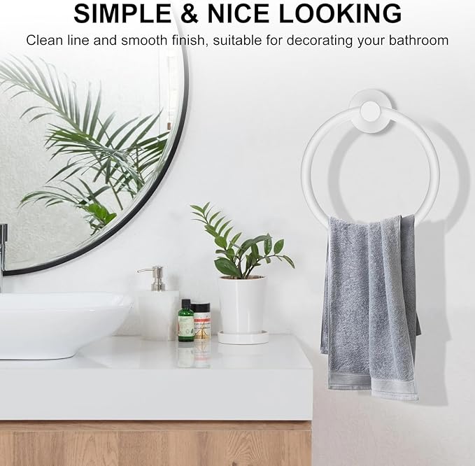 SetSail Towel Holder for Bathroom Wall Screw-in White Towel Ring Stainless