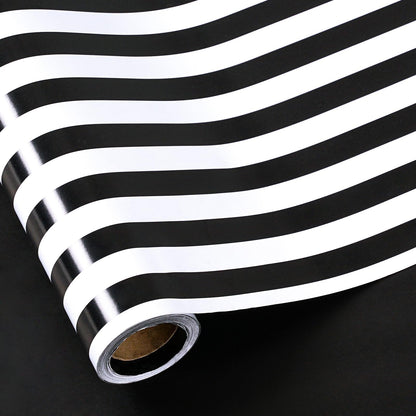 RUSPEPA Reversible Wrapping Paper Roll, Jumbo Roll, Black White Stripe and Solid Black Design Gift Wrap Paper for Birthday, Holiday, Graduation, Christmas, Father's Day, Wedding, 30 Inches x 32.8 Feet