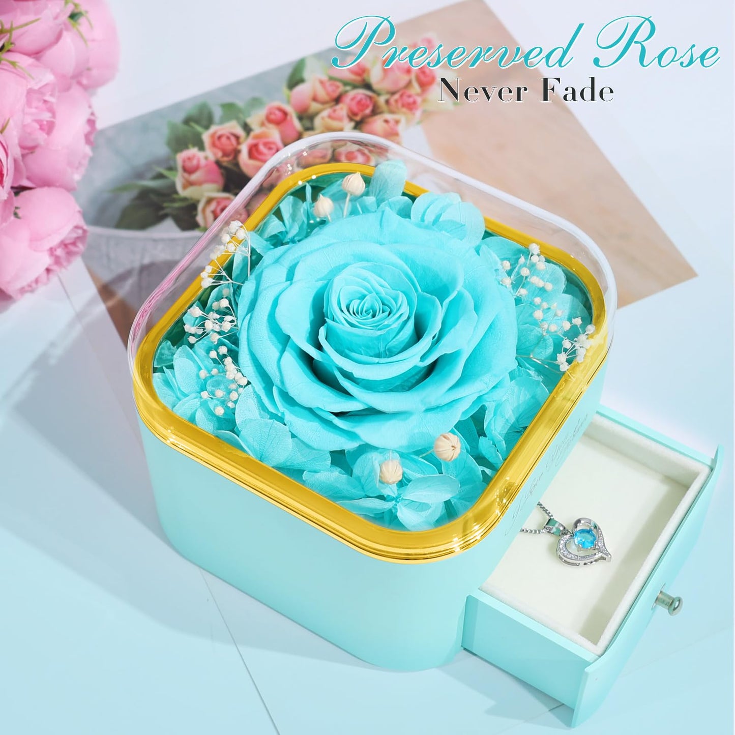 Beferr Valentines Day Gifts for Her Preserved Real Rose with Necklace Eternal Roses Forever Flowers for Delivery Prime Mothers Anniversary Birthday Gifts for Women Mom Grandma Wife Daughter Girlfriend