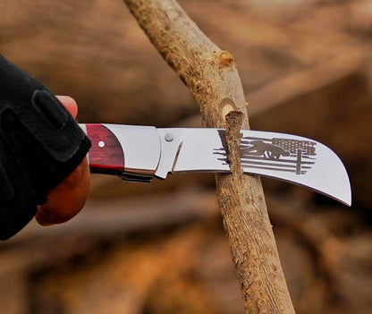 BE BREAK EDGE Hawkbill Knife,Folding Pocket Knife with Curved Blade, Lineman Tools, Stainless Steel construction. (White,Red and Blue)