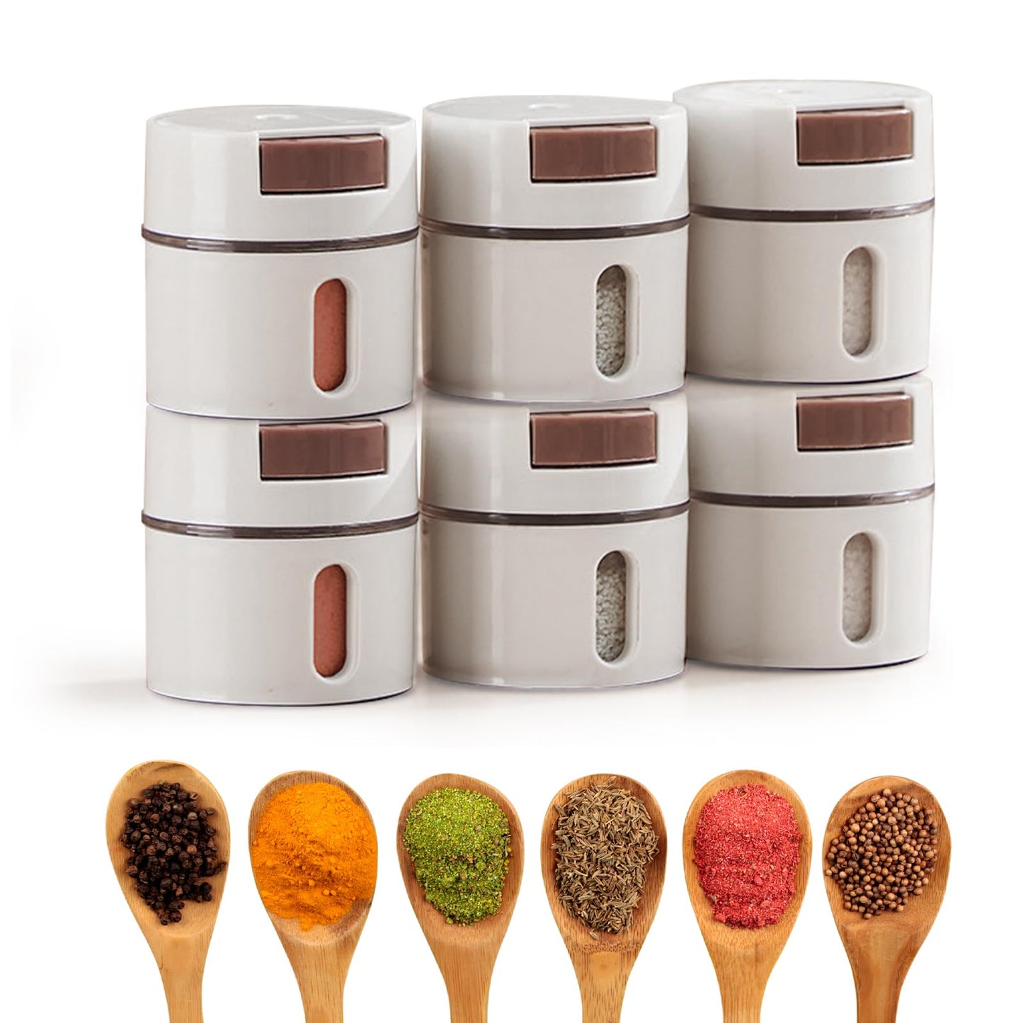 6 PCS Magnetic Salt and Pepper Shaker Set with Dosing Button - Moisture-Proof Plastic Spice Dispenser Bottles for Kitchen, Travel, BBQ, and Outdoor Use