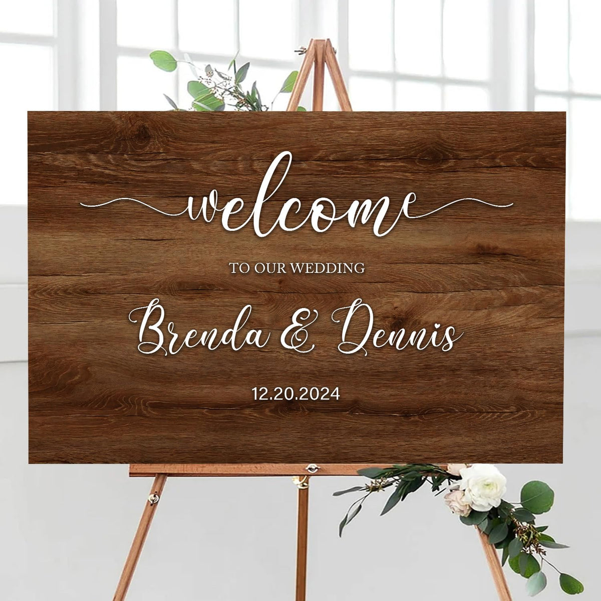 Rustic Wooden Welcome Wedding Sign - Personalized 3D Name Board
