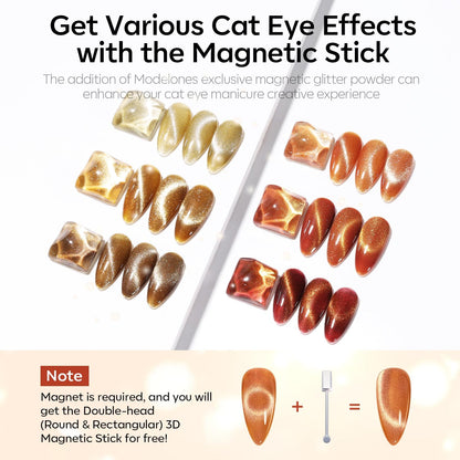 modelones Cat Eye Fall Gel Nail Polish Set 6 Colors Yellow Gold Orange Brown Nude Glitter 9D Cat Eye Gel Polish Halloween Maple Gel Polish with Magnet Soak Off Led Nail Art DIY Salon Gifts For Women