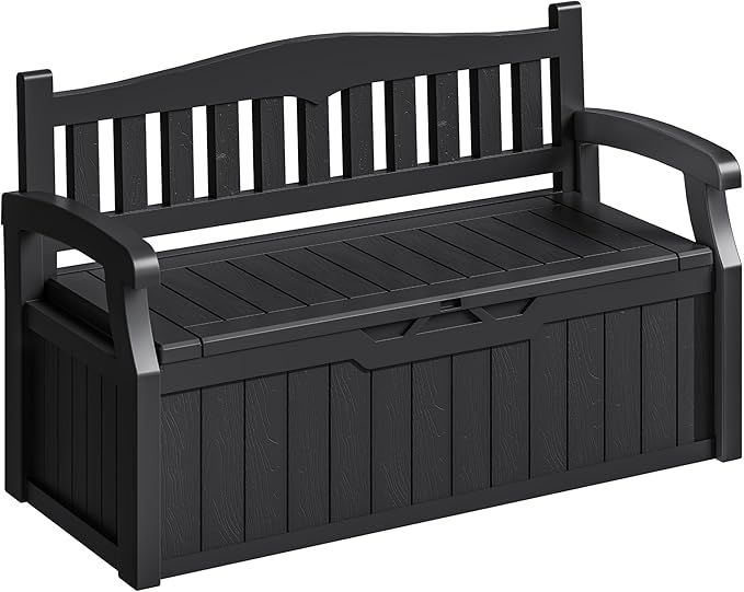 Homall 75 Gallon Outdoor Storage Benches Lockable Deck Box with Waterproof and UV Resistant, Waterproof Storage Box for Patio Furniture, Tools, Cushions (Black)