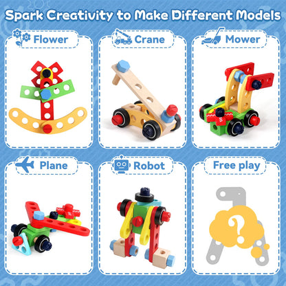 Kids Tool Set with Drill, Educational Montessori Toys for 3 Year Old Boys 44 Pcs STEM Kids Toys Wooden Toddler Tool Set with Apron & Box Birthday Gifts for 3 4 5 Year Old Boy Girl