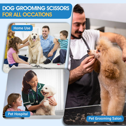 JASON Dog Grooming Scissors Set, Professional 6 in 1 Dog Scissors Sharp Shears Set - 7" Thinning, Chunker, Straight, Curved Shears and Comb for Dog Cat Pet, Rosegold Christmas Gift