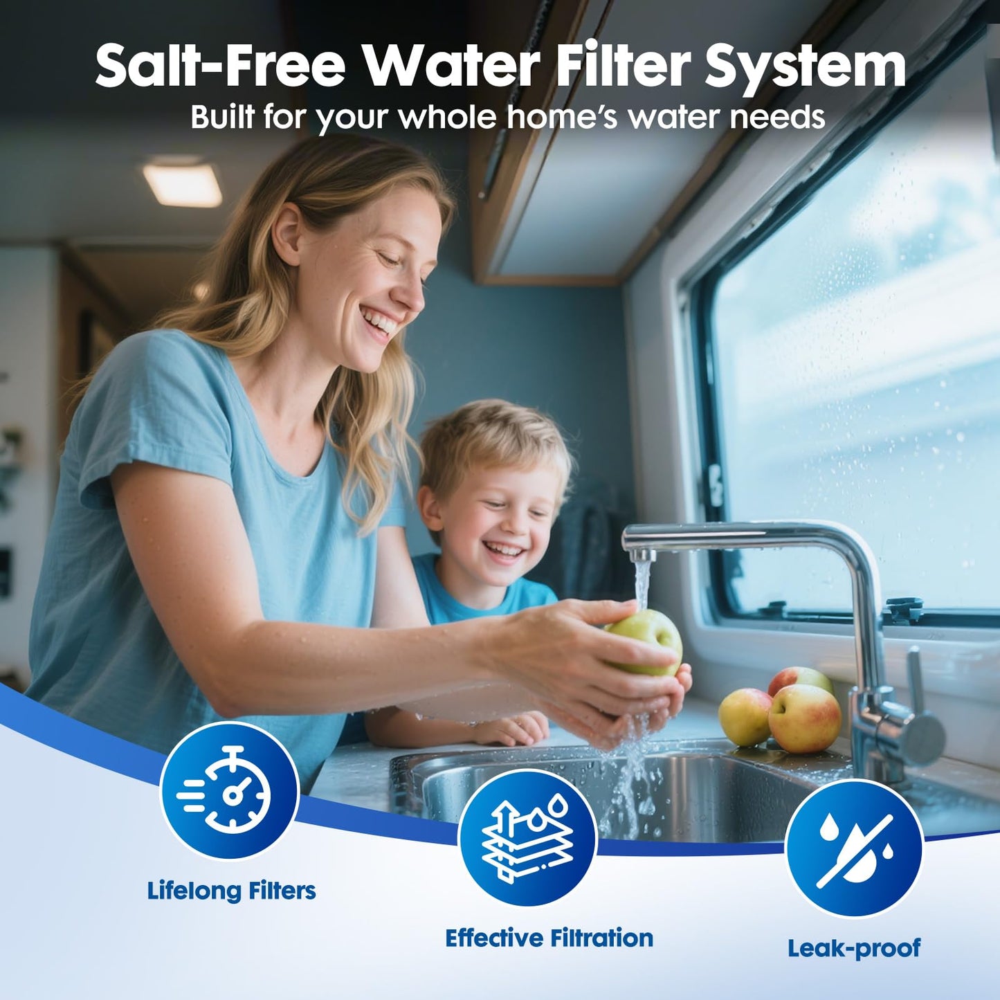 Salt Free Water Softener Systems Whole House, 0.5Micron PP+CTP+Softener Filtration, 3/4" Whole Home Water Softener, Reduces Chlorine, Chemicals, Odors, Prevents Water Scale Buildup,Protects Appliances